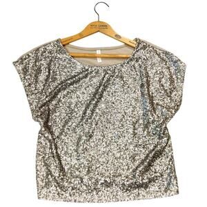 Vintage Y2K Sequin Going Out Top Size XS Xhilaration Dolman Sleeve Bronze Metal
